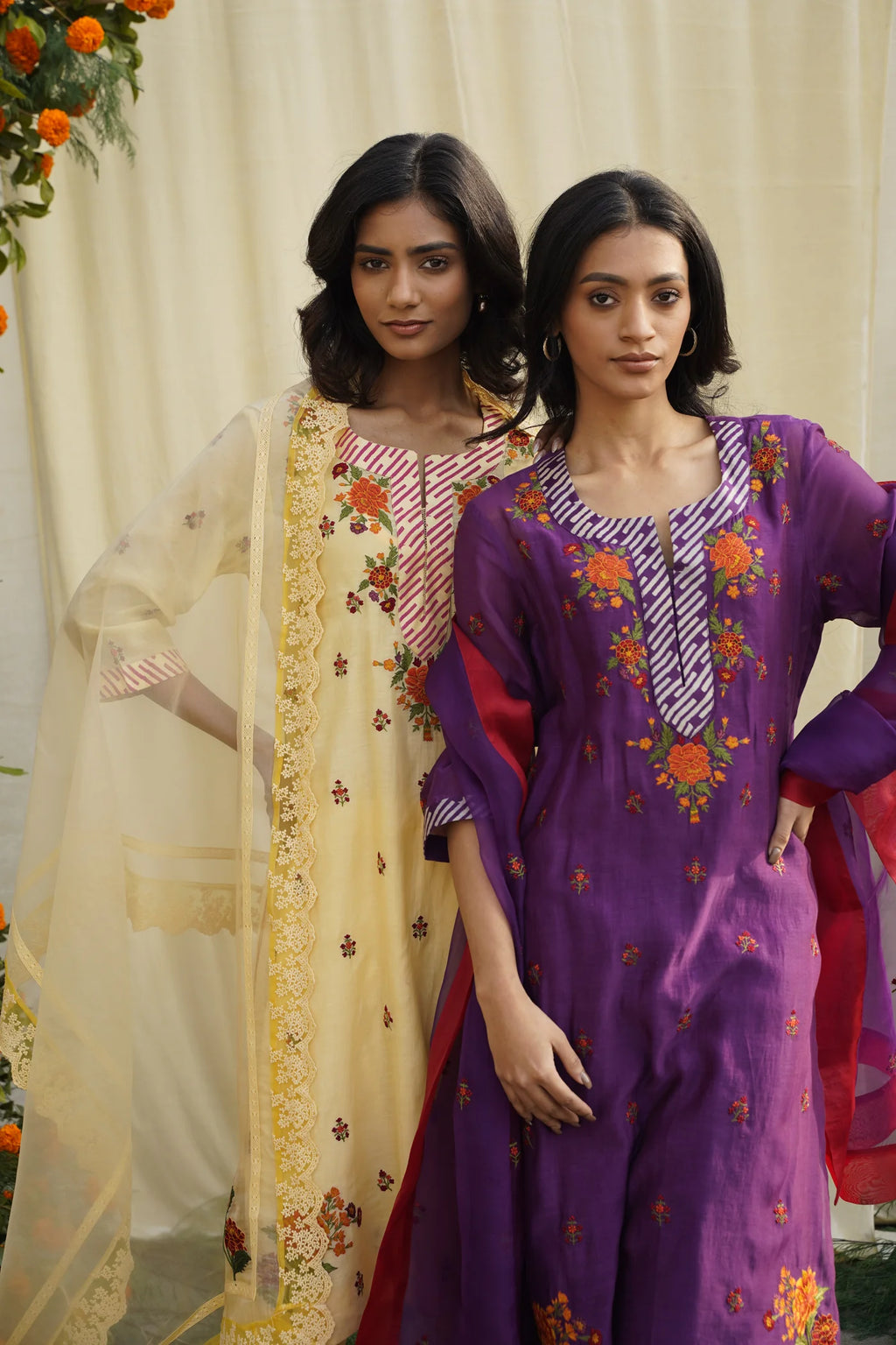 Purple Floral Embroidered Kurta Set