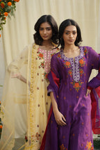 Purple Floral Embroidered Kurta Set