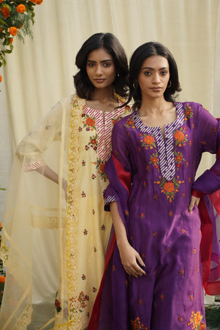 Purple Floral Embroidered Kurta Set