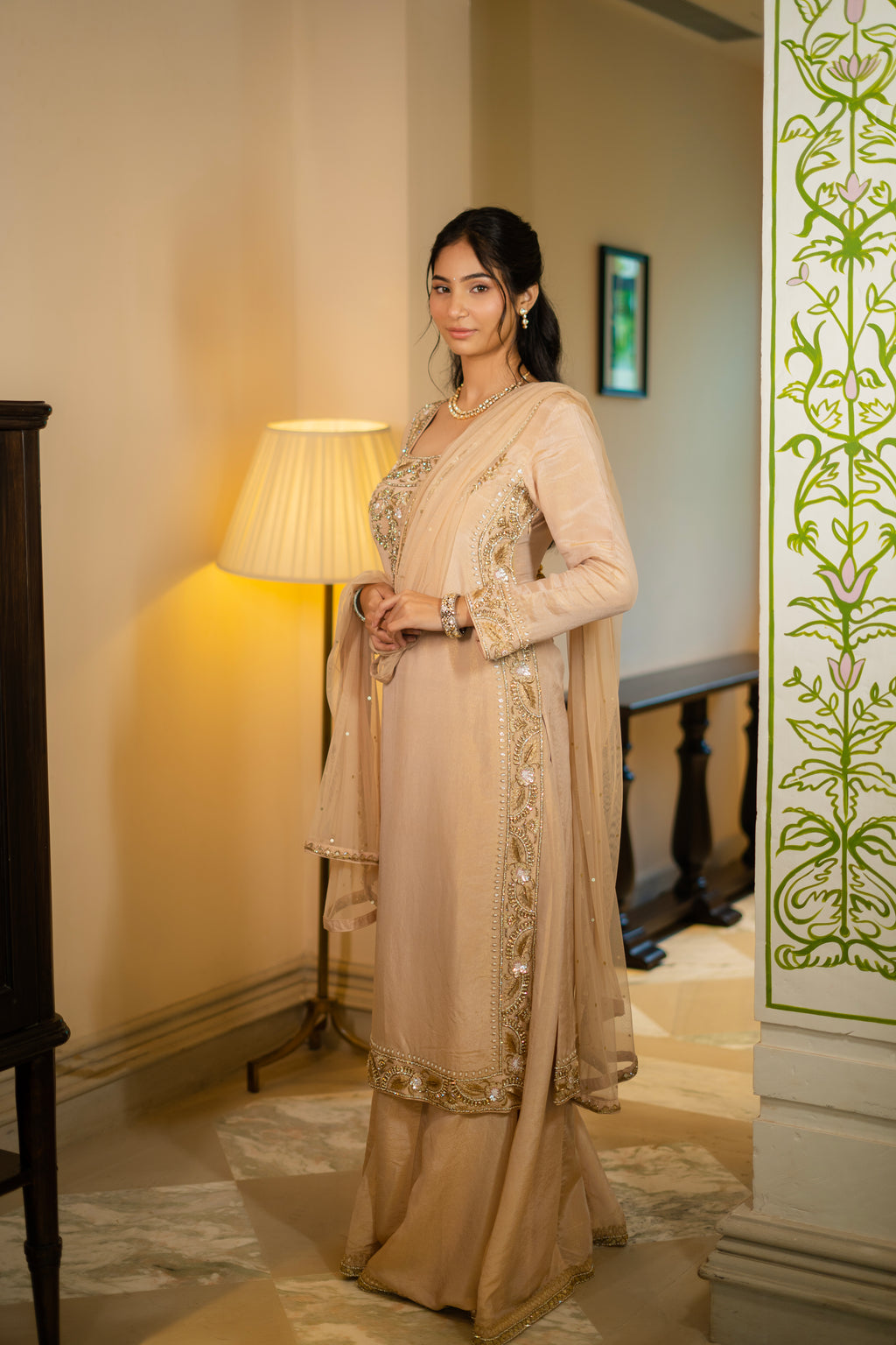 Champagne Gold Embroidered Kurta Set
