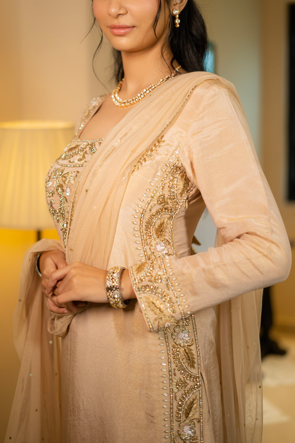 Champagne Gold Embroidered Kurta Set
