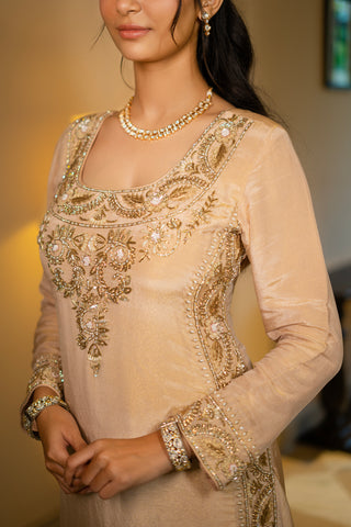 Champagne Gold Embroidered Kurta Set