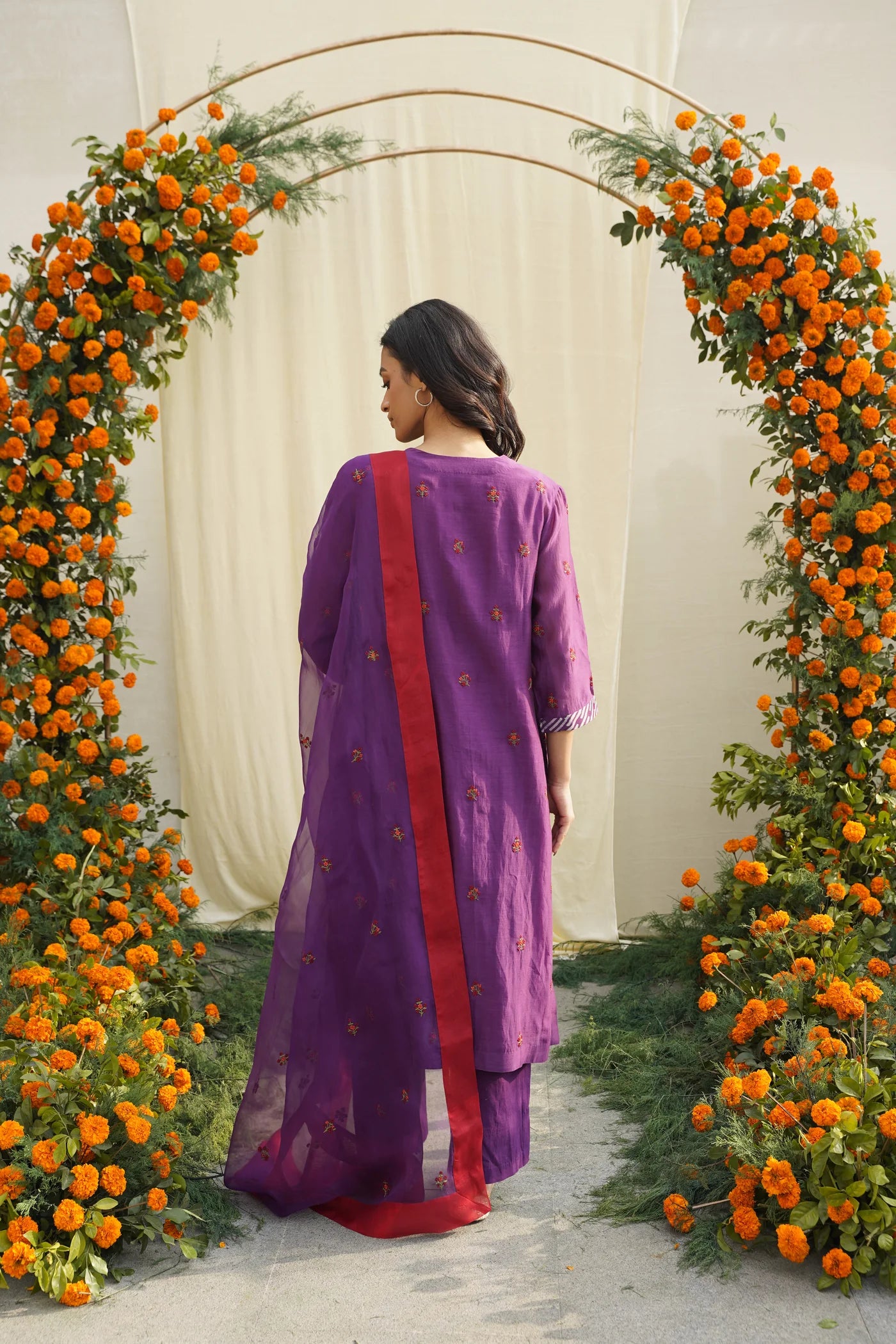 Purple Floral Embroidered Kurta Set
