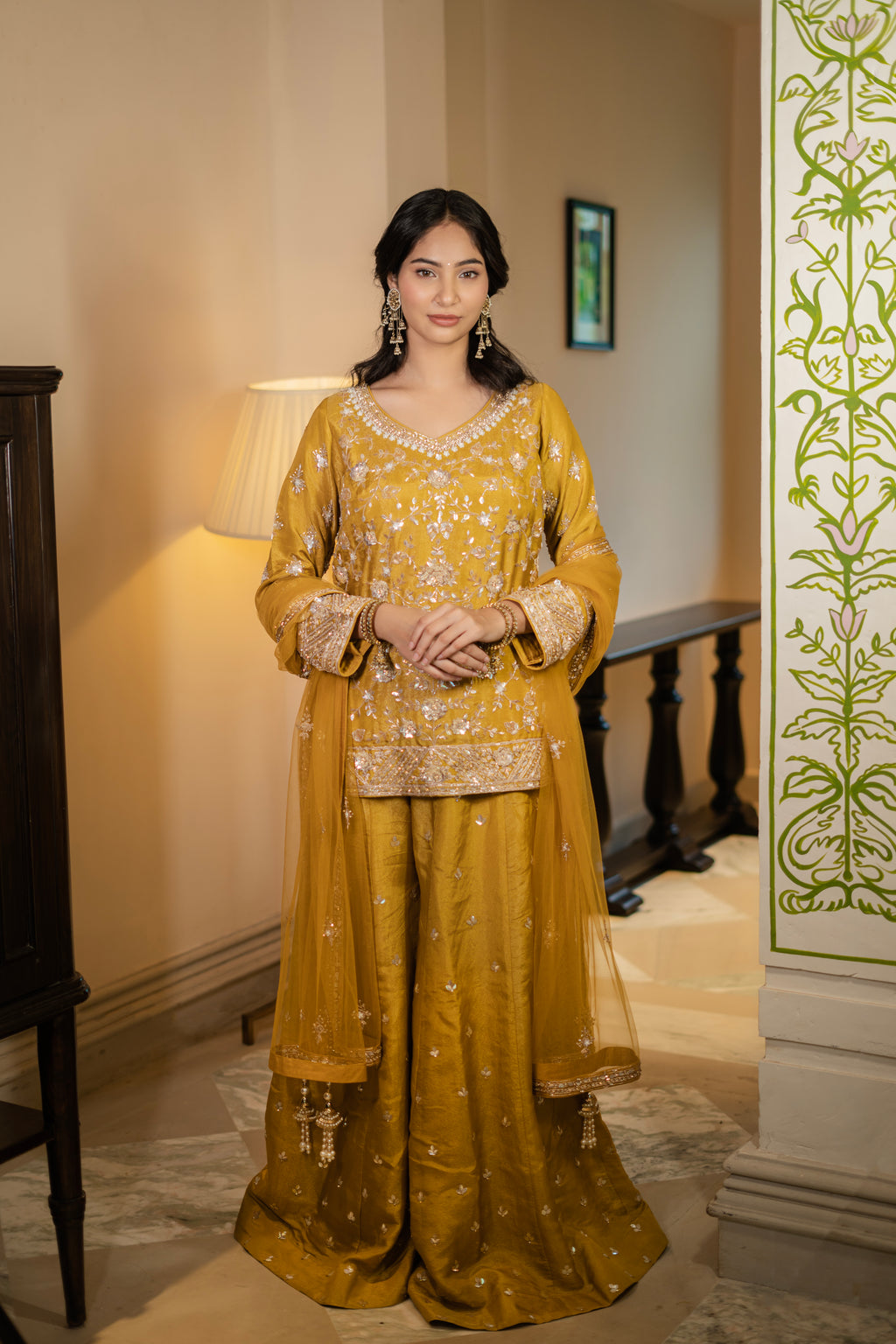 Mustard Hand-Embroidered Kurta Set