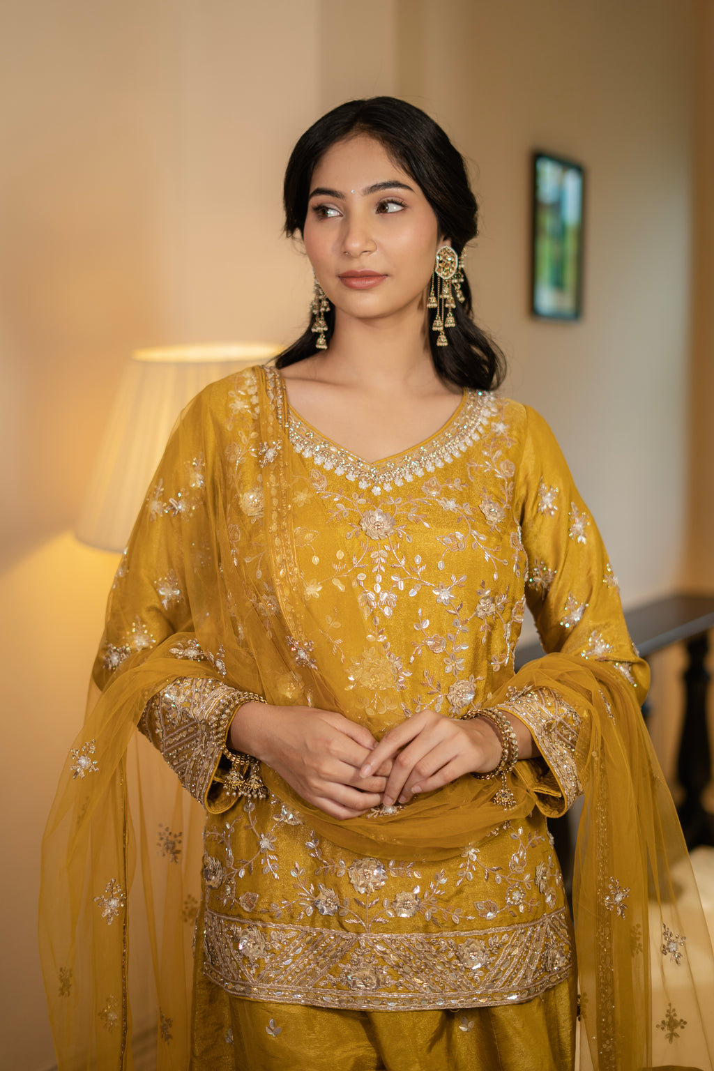 Mustard Hand-Embroidered Kurta Set