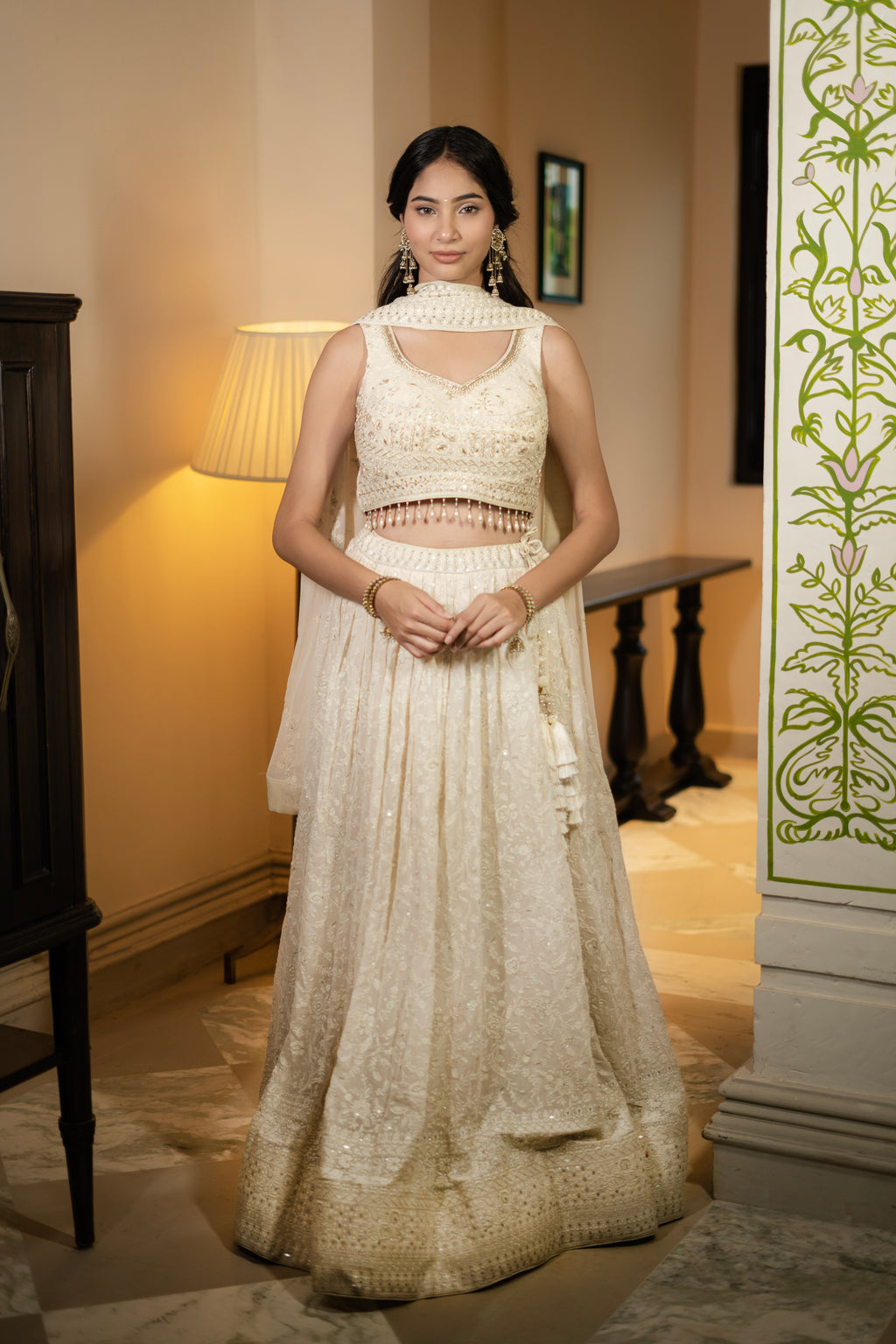 Ivory Pearl Embroidered Lehenga Set