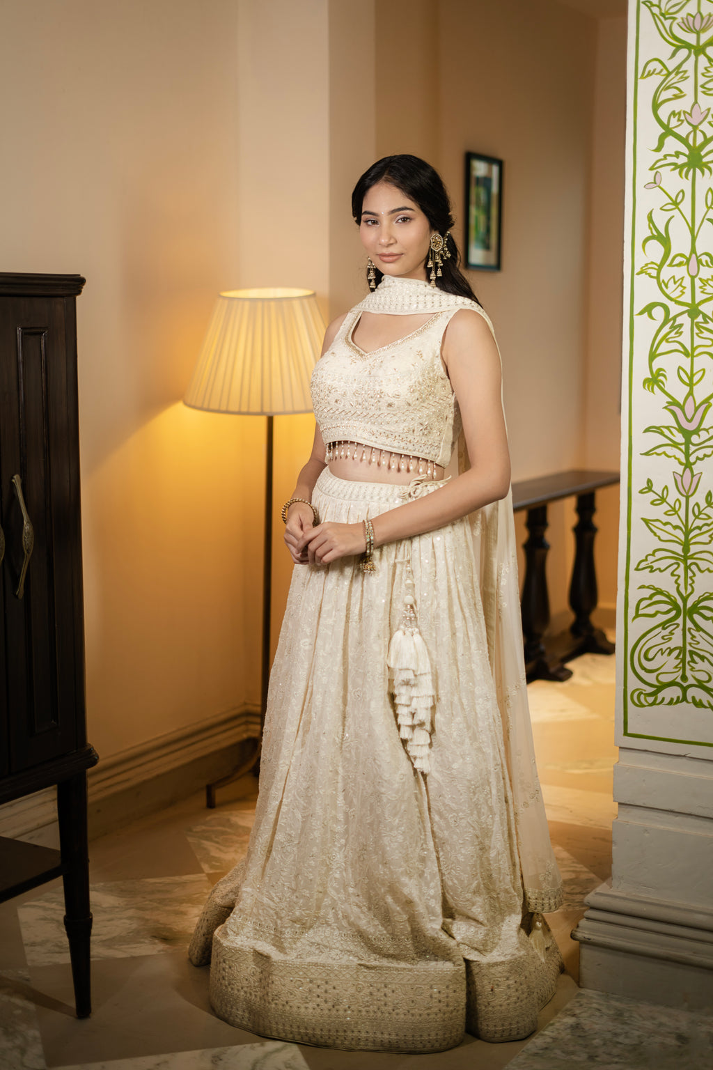 Ivory Pearl Embroidered Lehenga Set