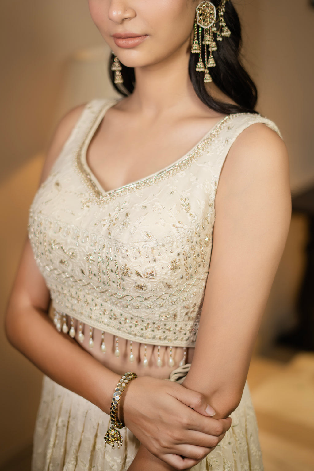 Ivory Pearl Embroidered Lehenga Set