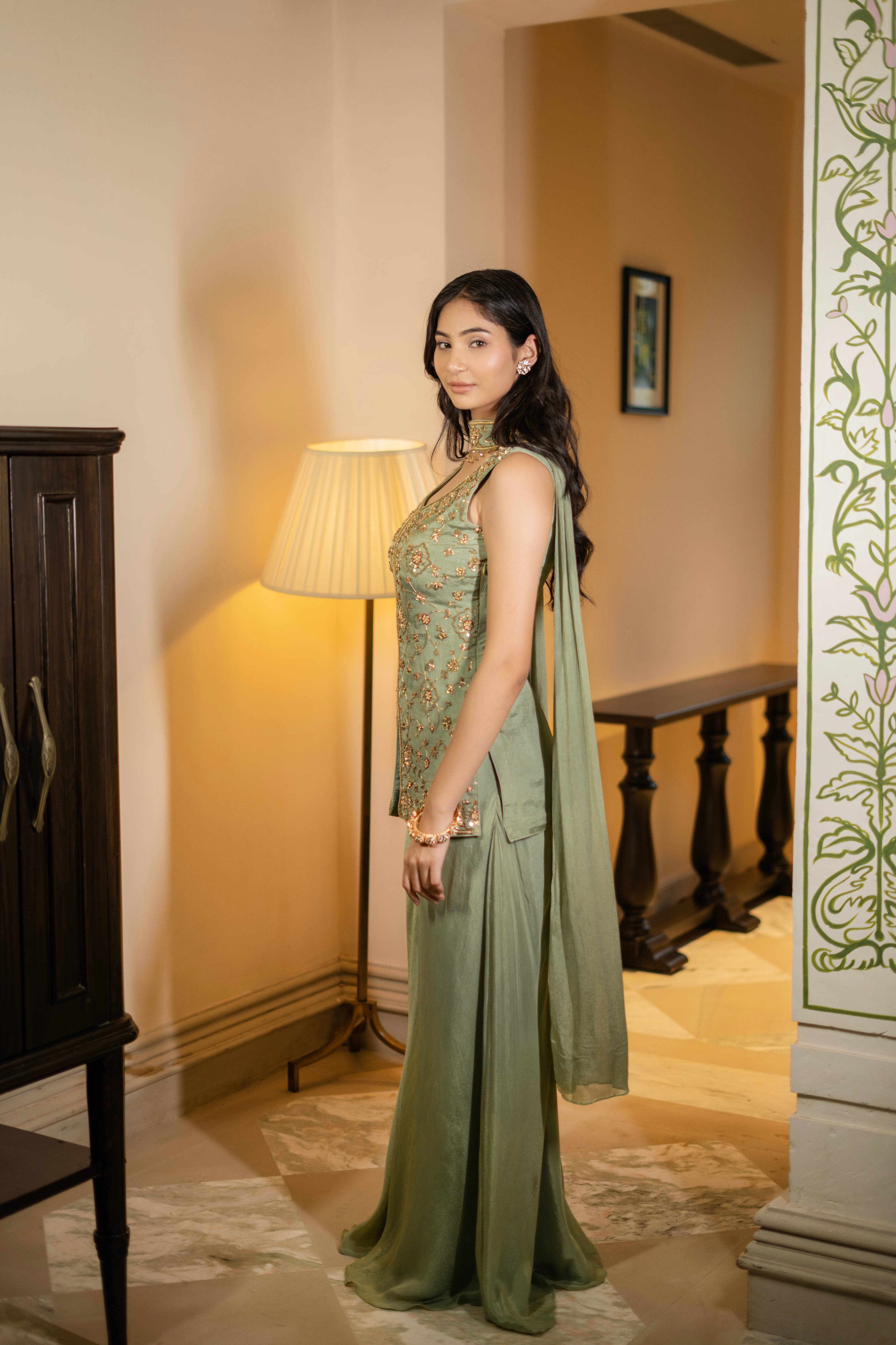 Pistachio Green Sleeveless Sharara Set Secondary image