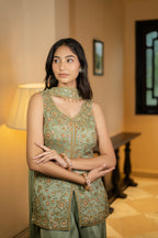 Pistachio Green Sleeveless Sharara Set