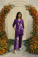 Purple Linen Satin Coord Set