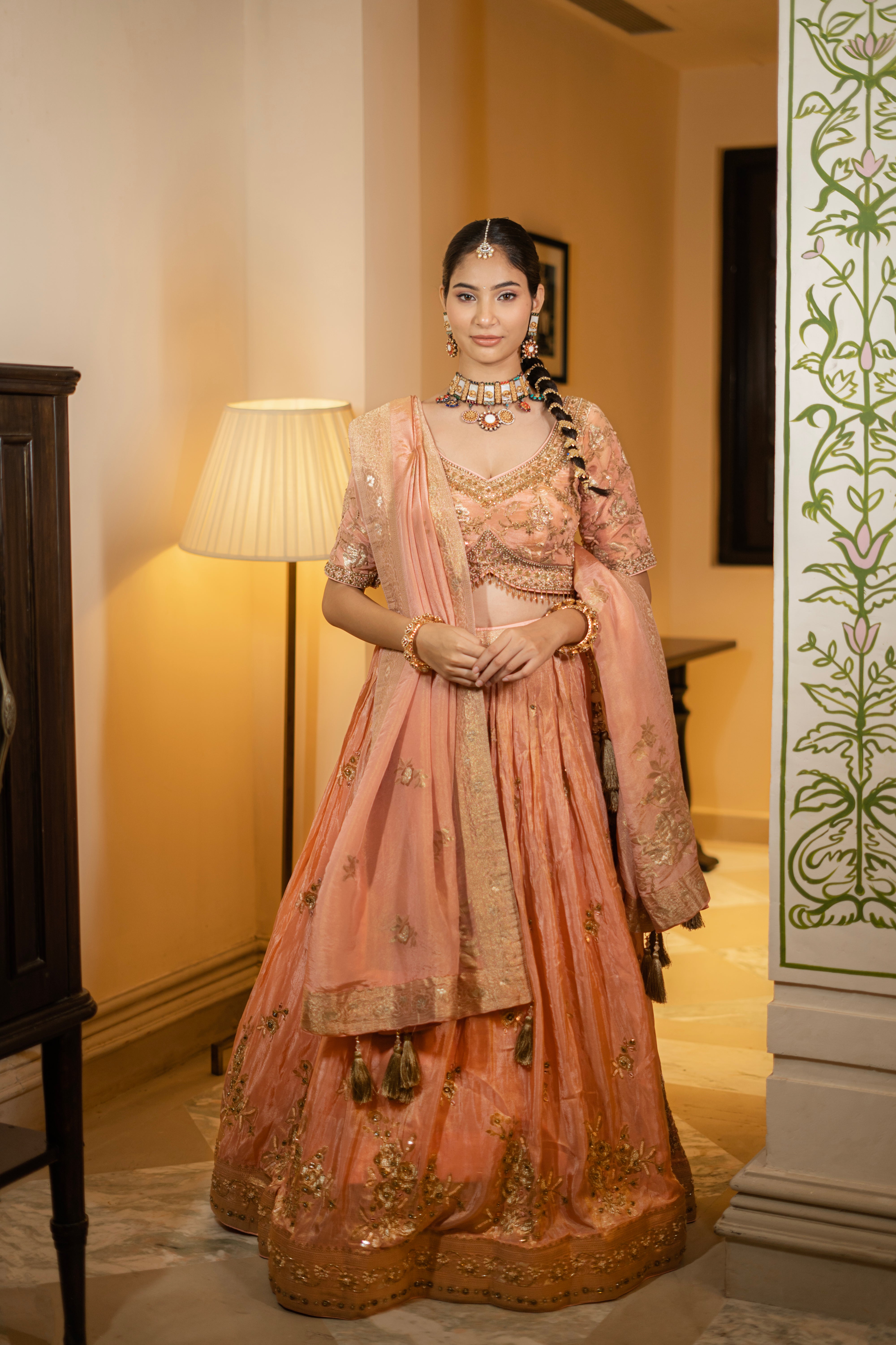 Dusty Peach Embroidered Lehenga Set Main image