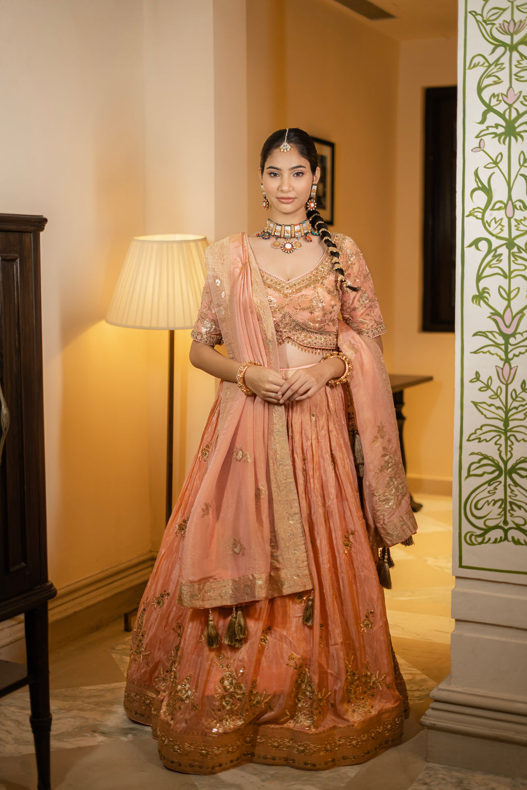 Dusty Peach Embroidered Lehenga Set