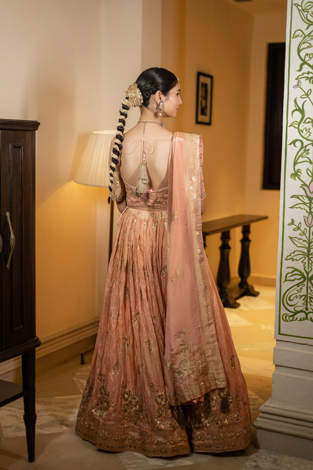 Dusty Peach Embroidered Lehenga Set
