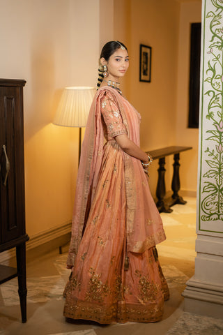 Dusty Peach Embroidered Lehenga Set