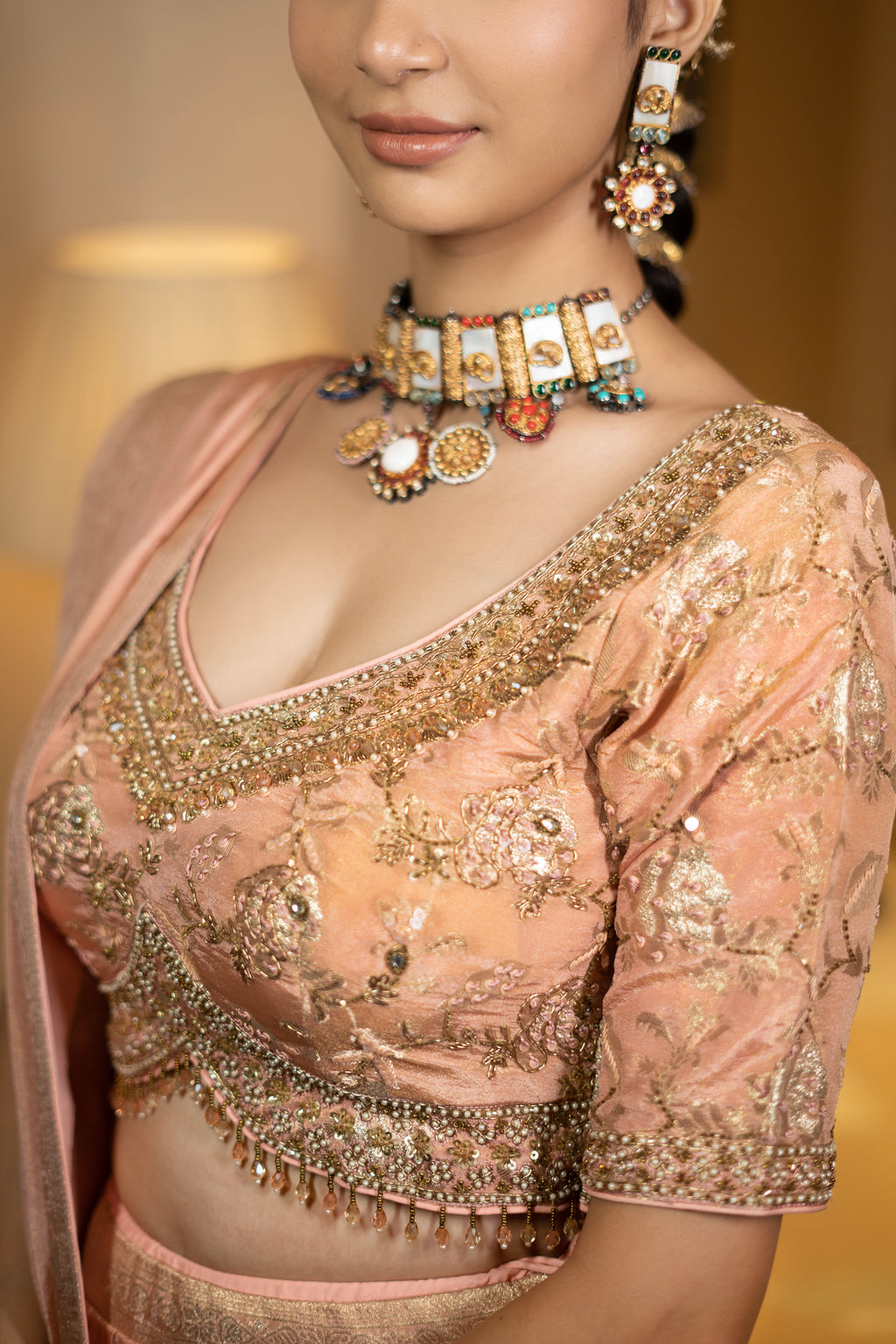 Dusty Peach Embroidered Lehenga Set