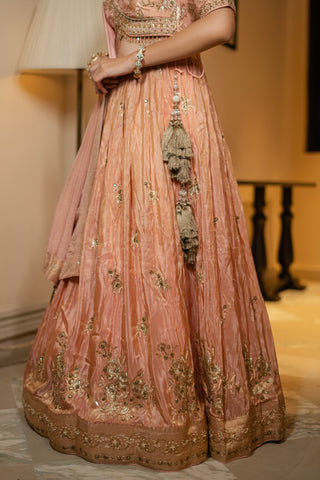 Dusty Peach Embroidered Lehenga Set