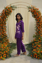 Purple Linen Satin Coord Set