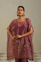 Adaa Muted Berry Kaftan Set with Palazzo
