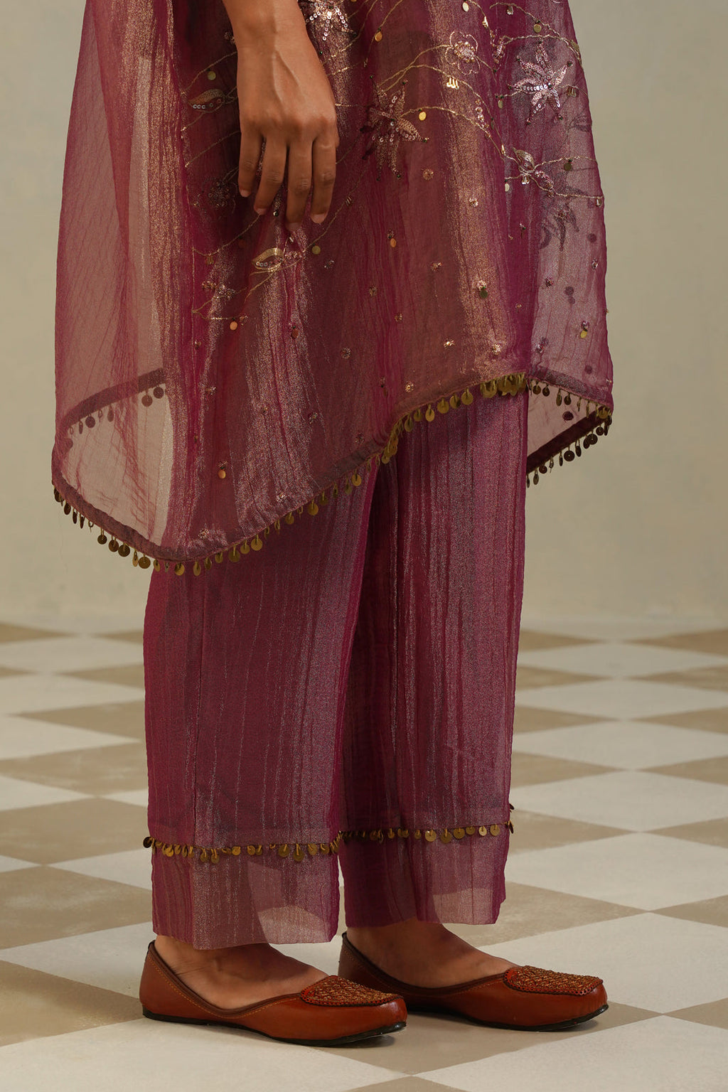 Adaa Muted Berry Kaftan Set with Palazzo