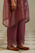 Adaa Muted Berry Kaftan Set with Palazzo