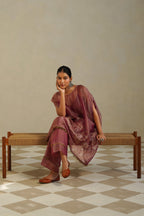 Adaa Muted Berry Kaftan Set with Palazzo