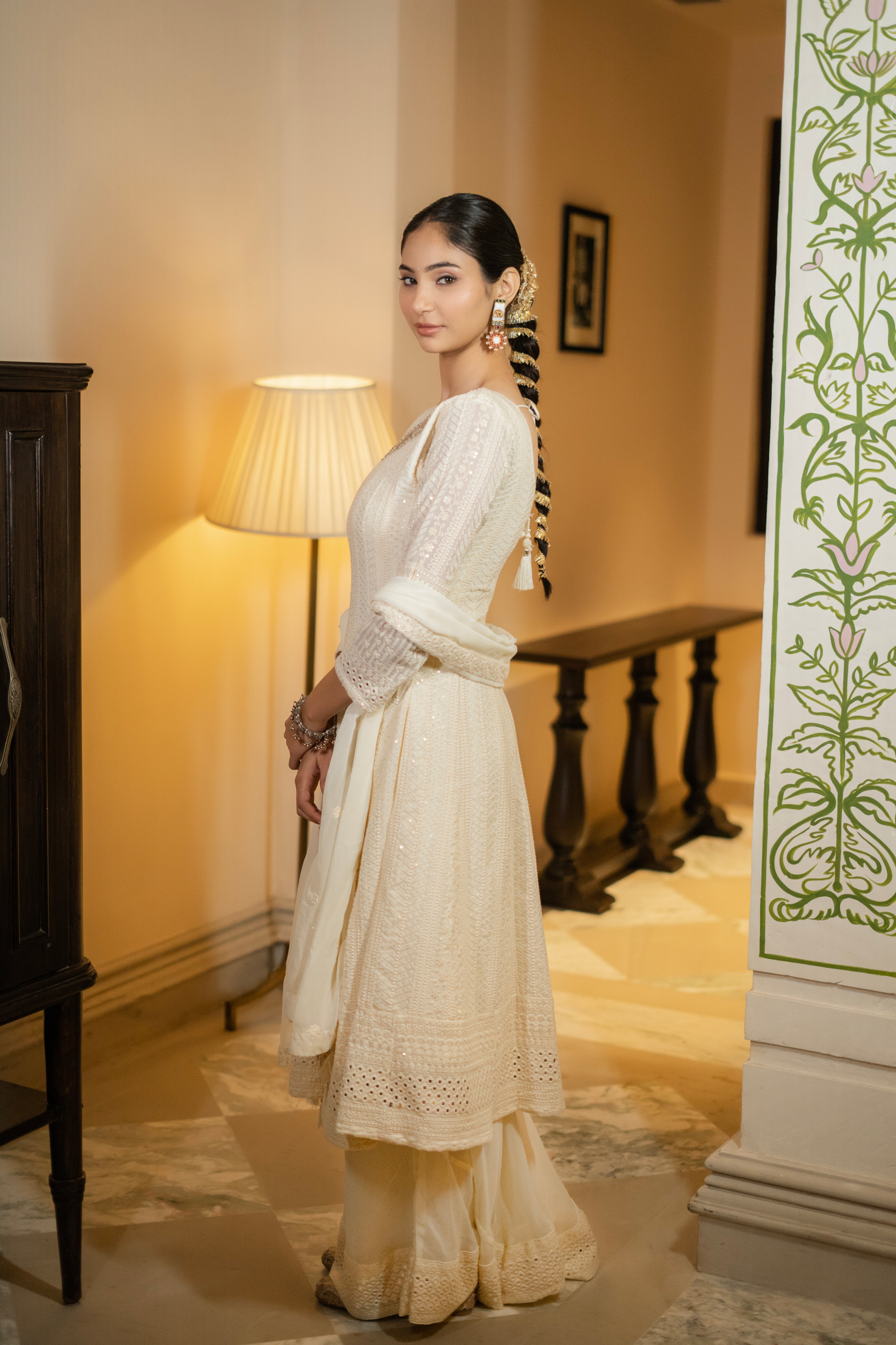 Ivory Embroidered Anarkali Set