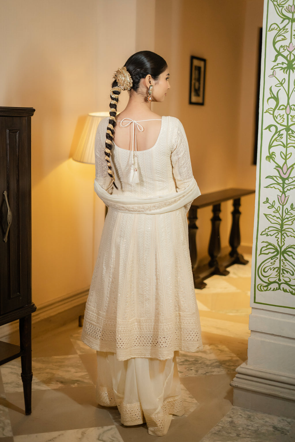 Ivory Embroidered Anarkali Set