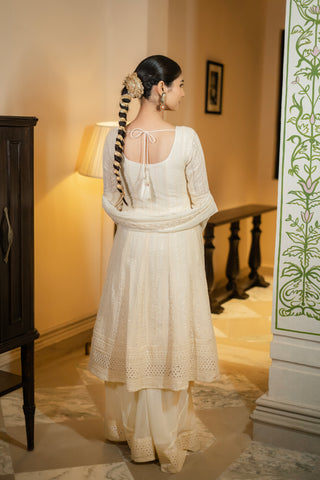 Ivory Embroidered Anarkali Set
