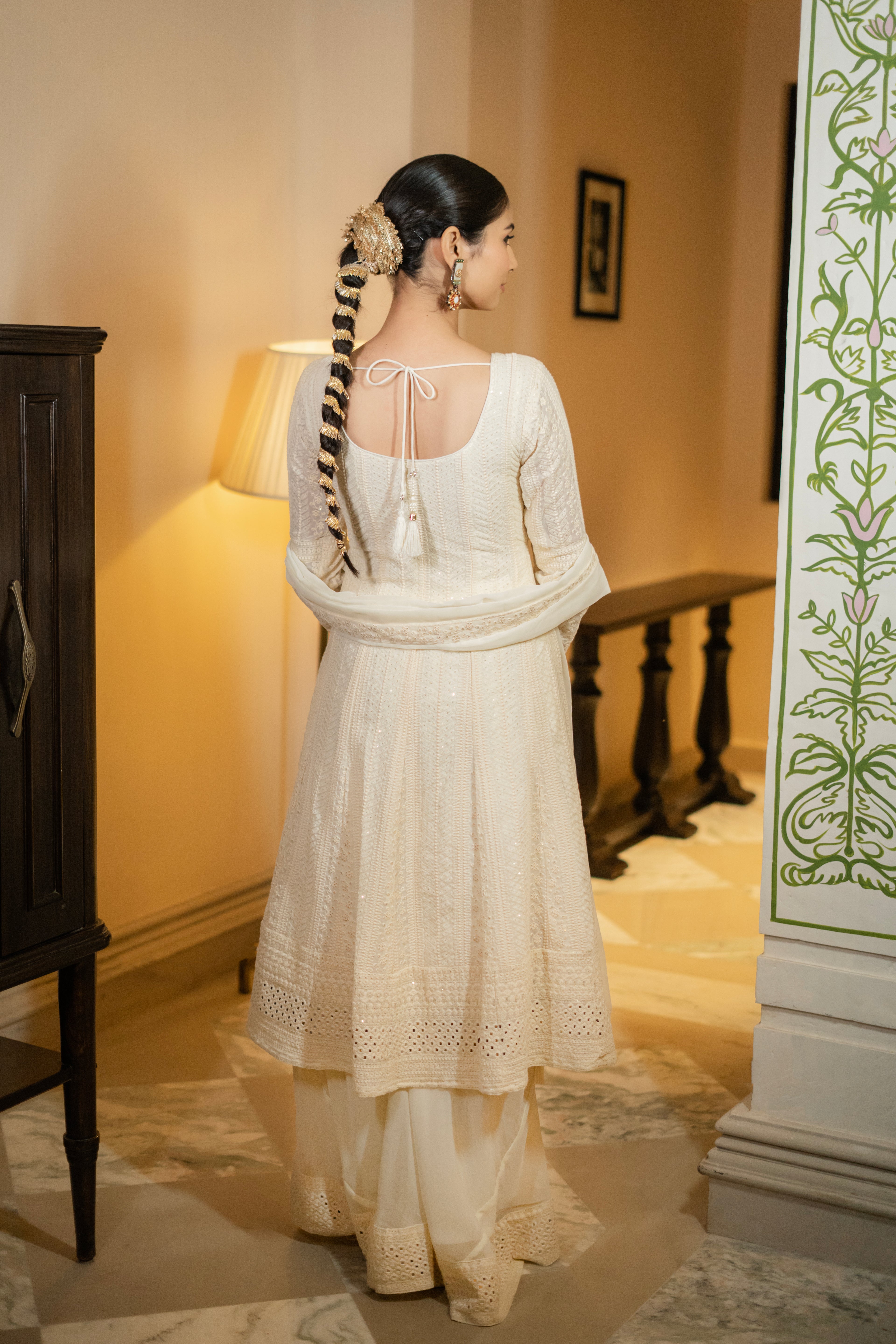 Ivory Embroidered Anarkali Set
