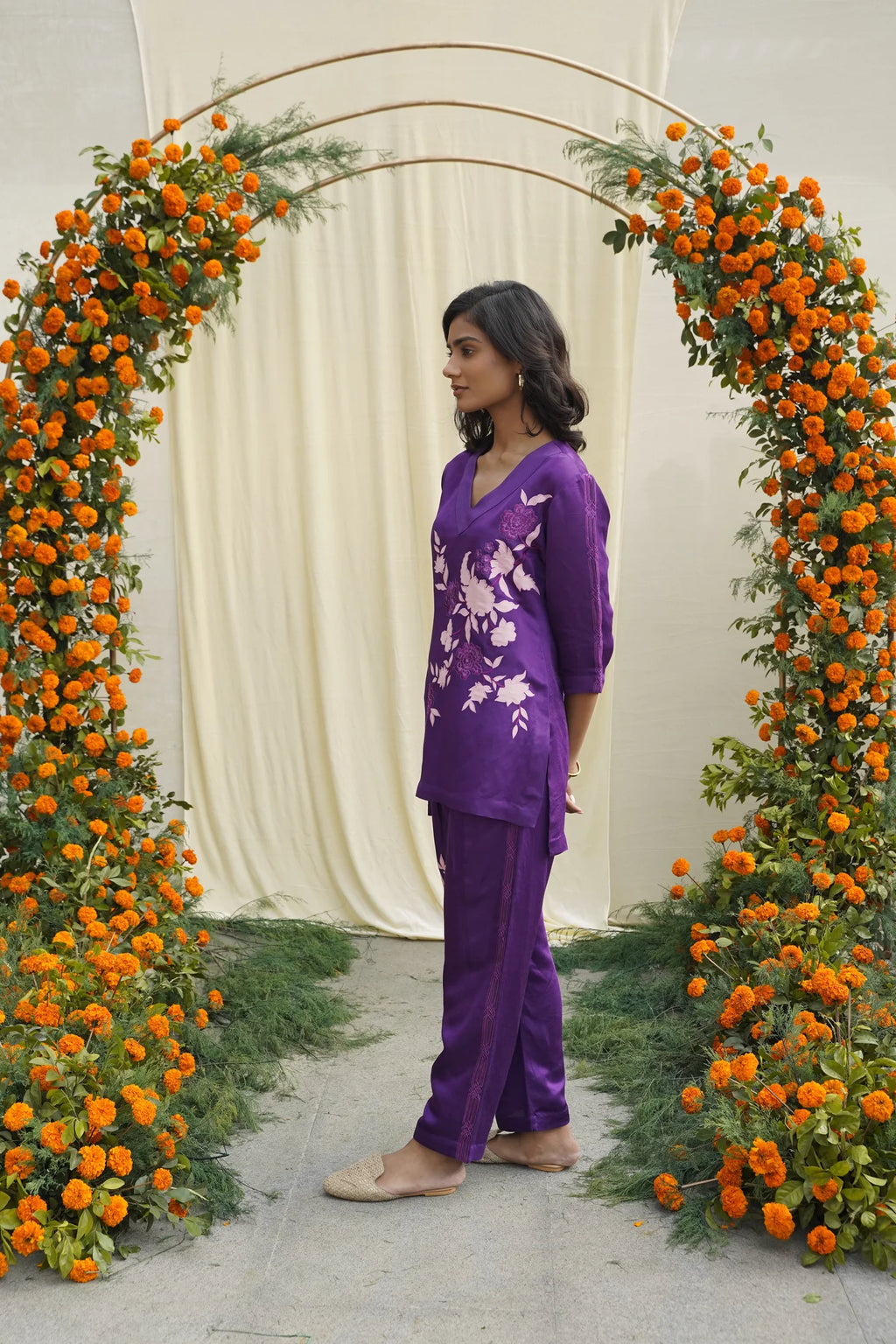 Purple Linen Satin Coord Set