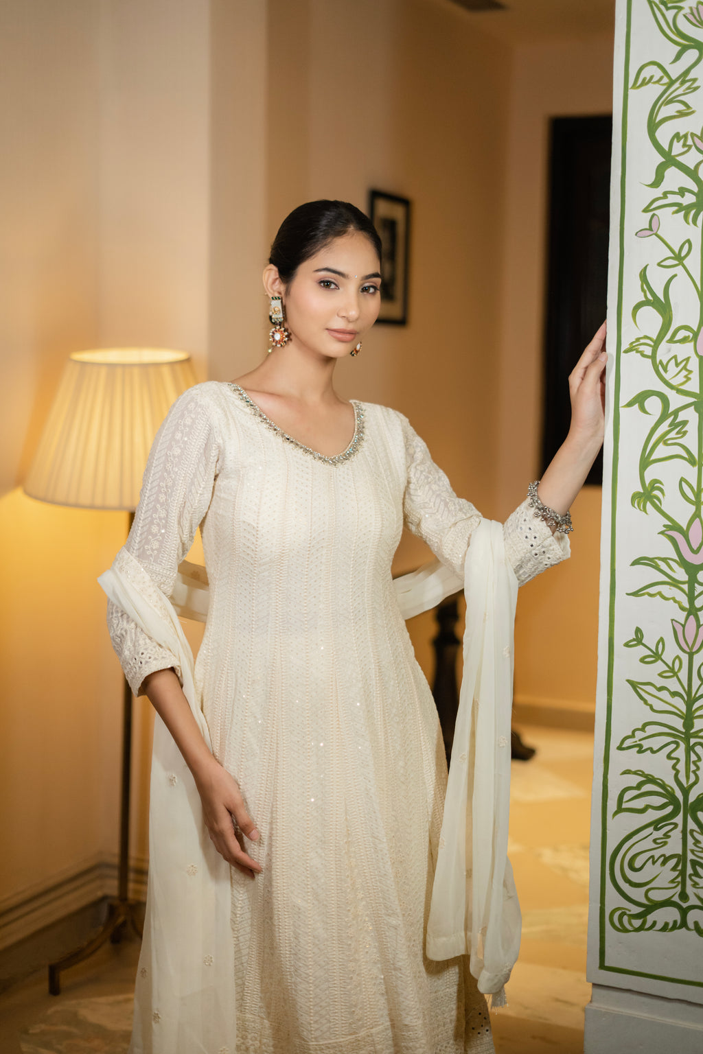 Ivory Embroidered Anarkali Set