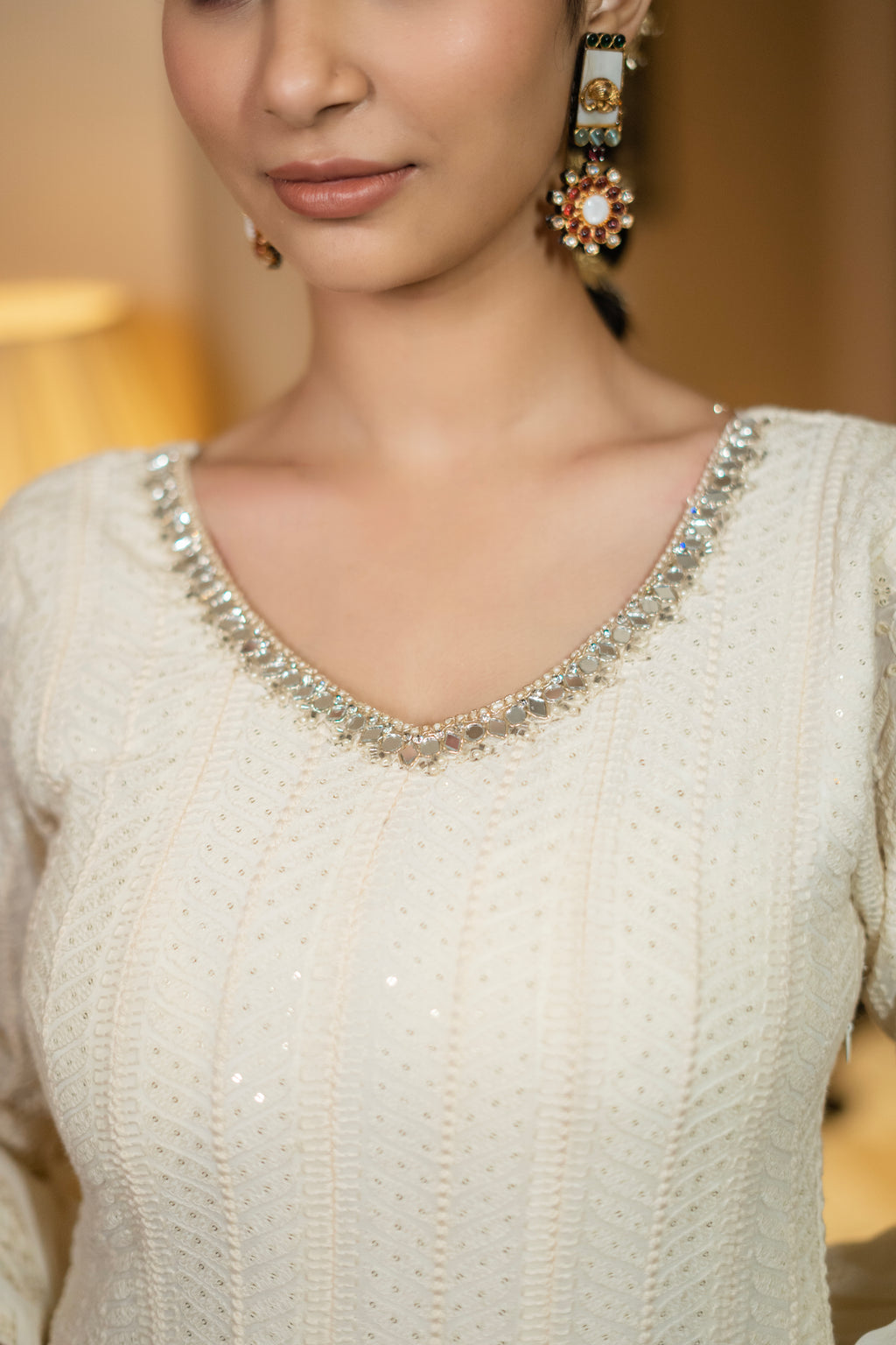 Ivory Embroidered Anarkali Set