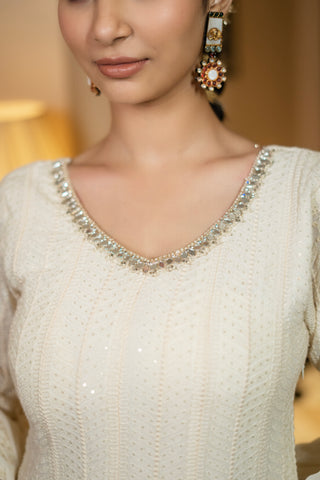 Ivory Embroidered Anarkali Set