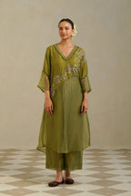 Yamini Lime Green Gold Panelled Kurta Set with Palazzo