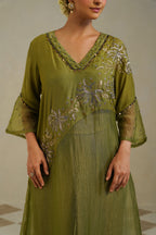 Yamini Lime Green Gold Panelled Kurta Set with Palazzo