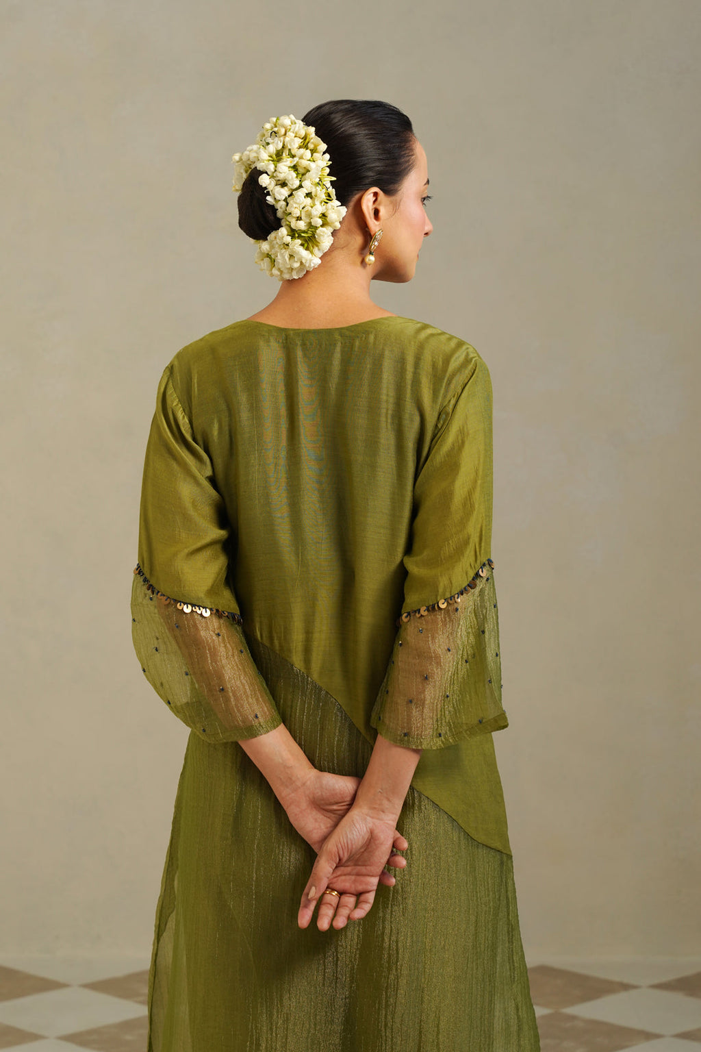 Yamini Lime Green Gold Panelled Kurta Set with Palazzo