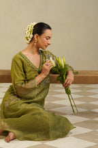 Yamini Lime Green Gold Panelled Kurta Set with Palazzo