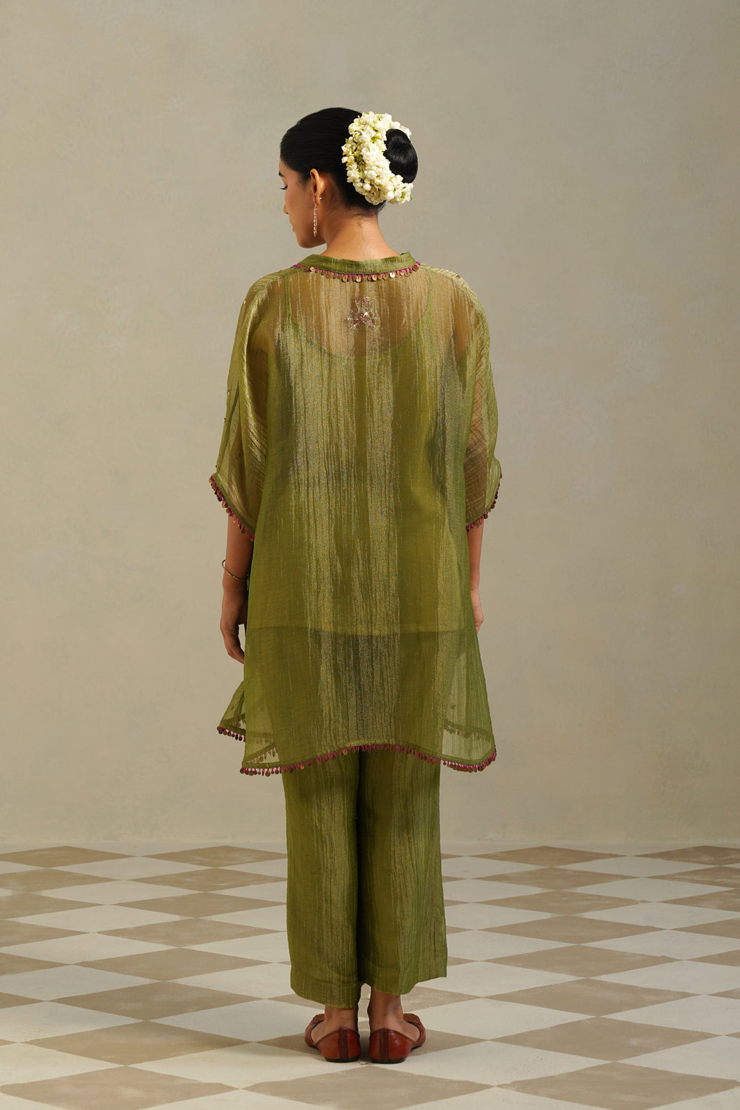 Kaina Lime Green Gold Kaftan Set with Palazzo