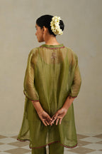 Kaina Lime Green Gold Kaftan Set with Palazzo