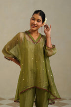 Kaina Lime Green Gold Kaftan Set with Palazzo