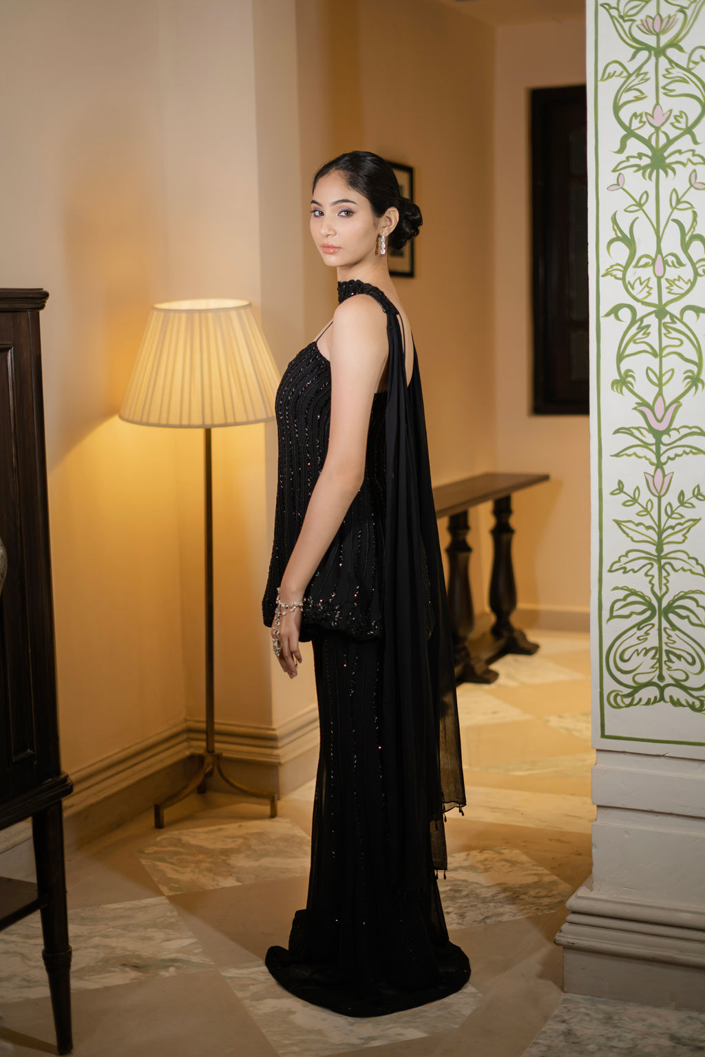 Midnight Black Sequin Embroidered Co-ord Set