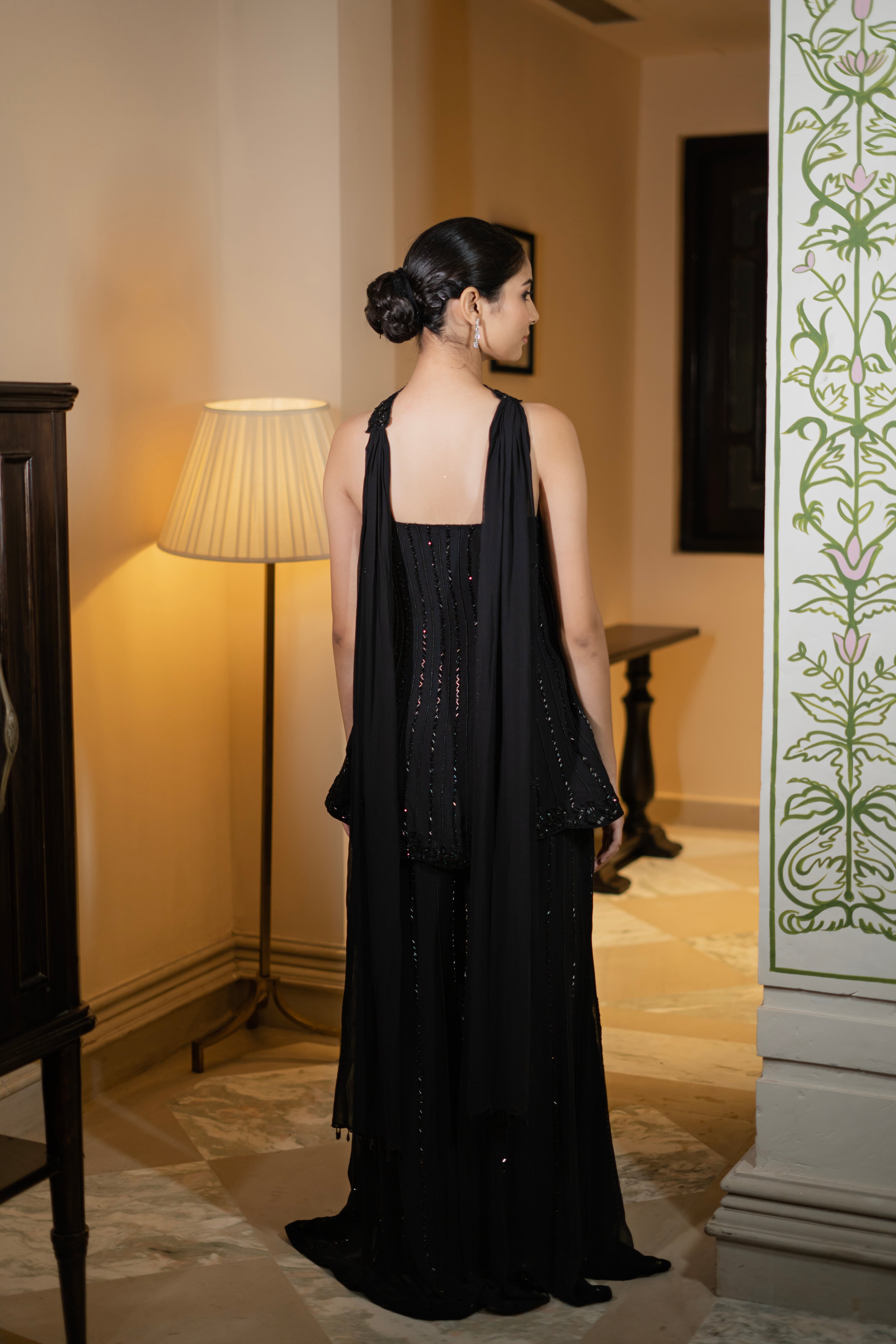 Midnight Black Sequin Embroidered Co-ord Set