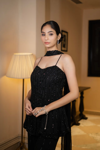 Midnight Black Sequin Embroidered Co-ord Set