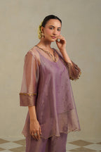 Mrinal Dusty Mauve Halter Neck Asymmetrical Tunic Co-ord Set