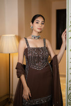 Coffee Brown Sequin Embroidered Sharara Set