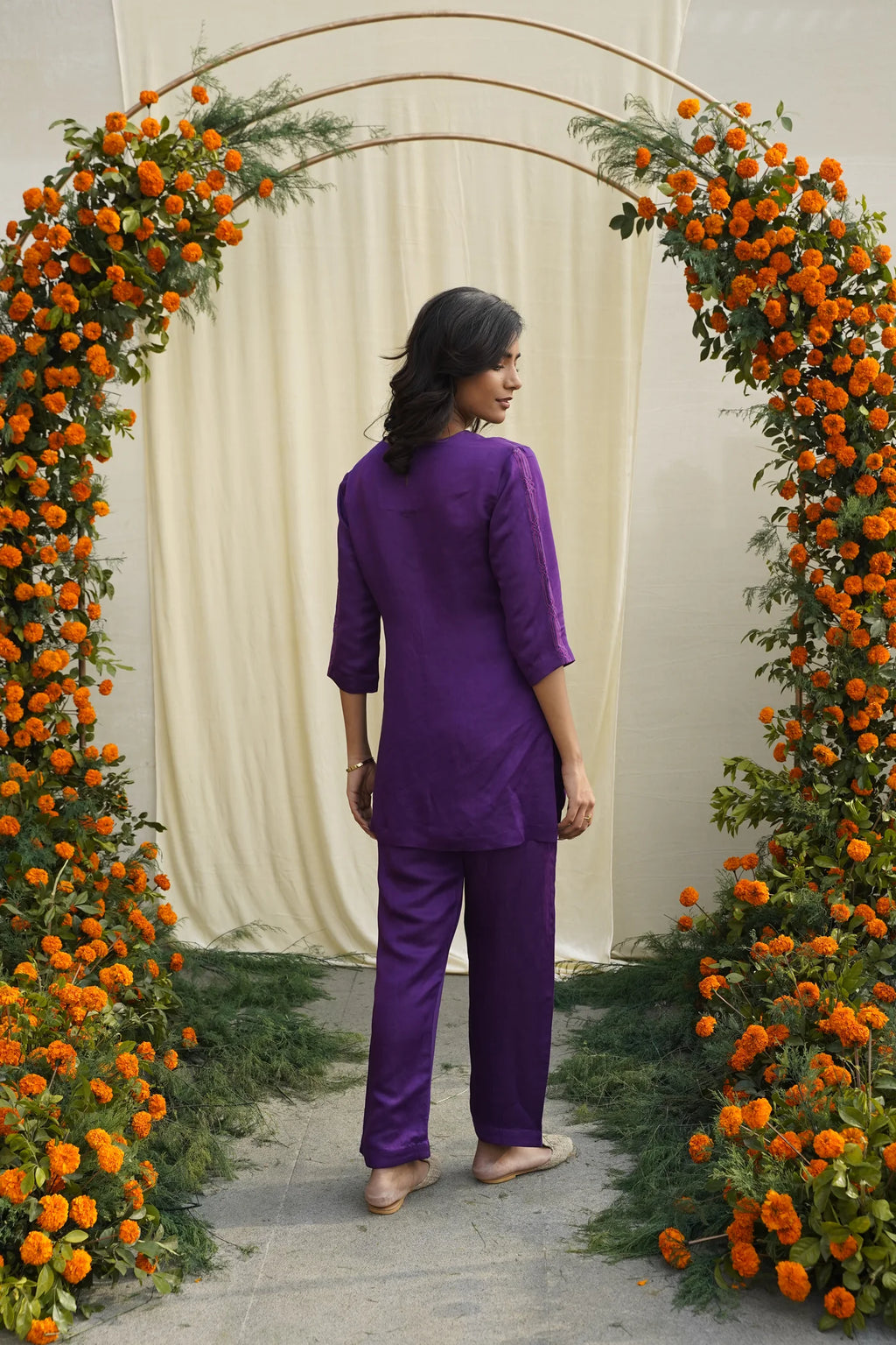 Purple Linen Satin Coord Set