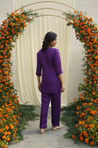 Purple Linen Satin Coord Set