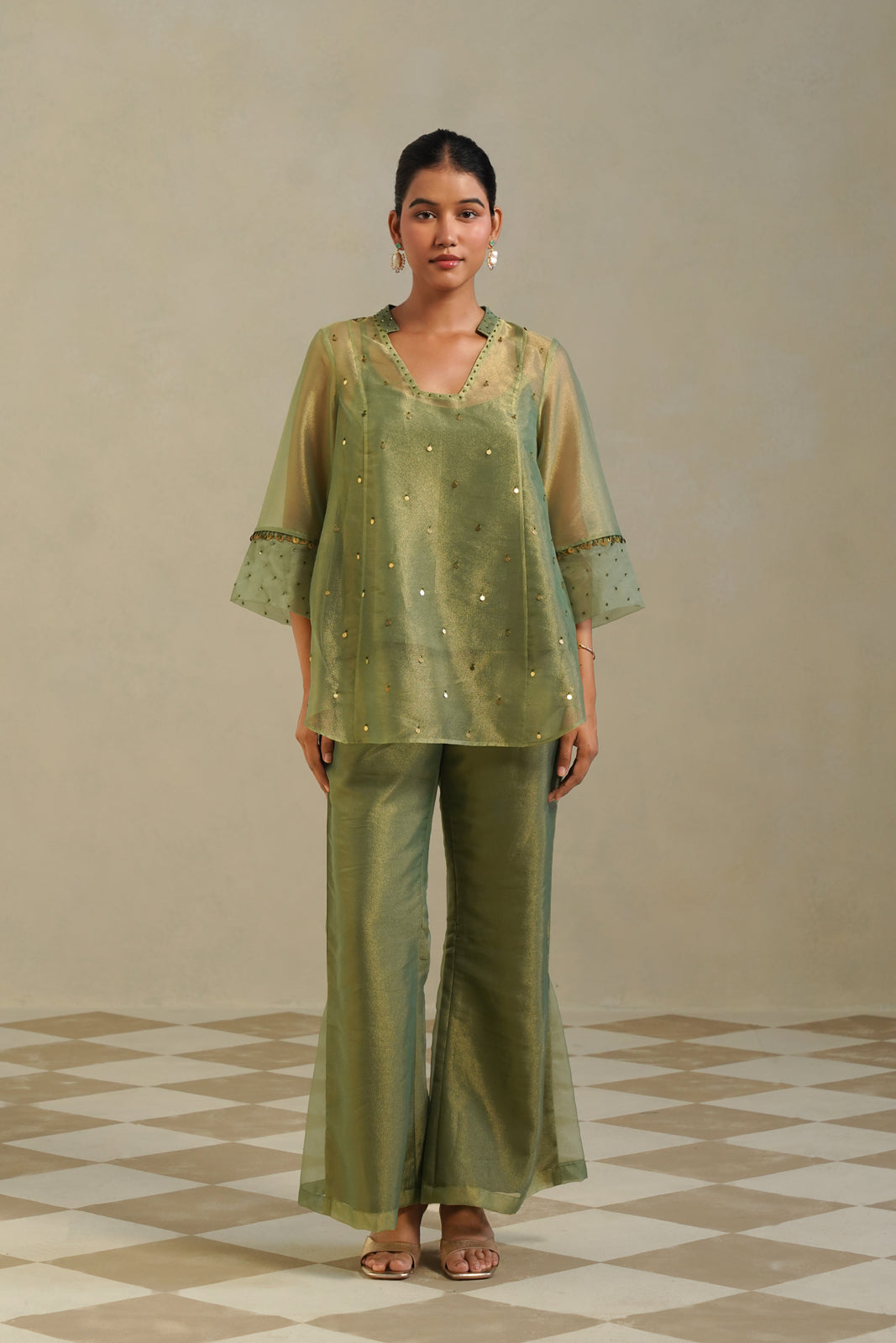 Madhavi Sage Olive Farshi Co-ord Set