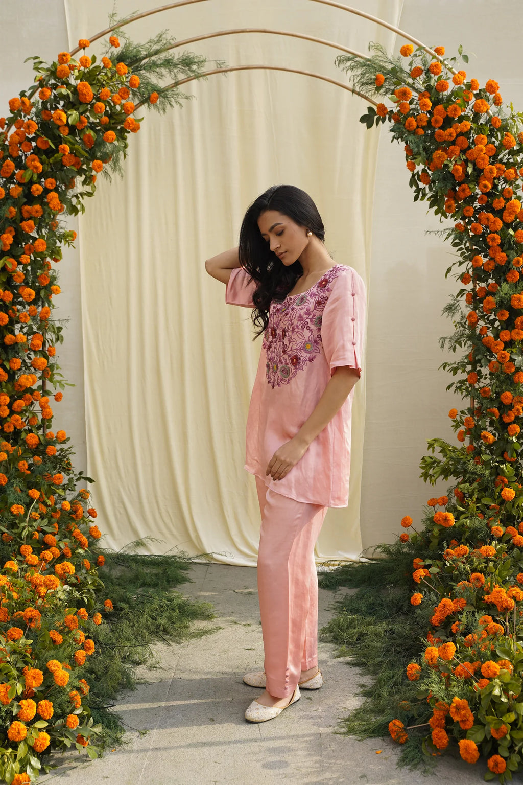 Pink Blush Linen Satin Coord Set